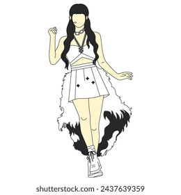 Schönes koreanisches weibliches Idol mit ihrem schönen Kleid. Digitale Illustration