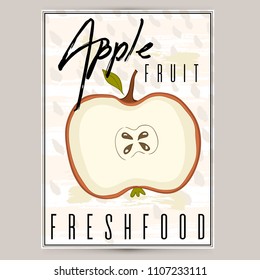 A beautiful label for products with apple is a rectangular shape. Farm products, a sticker for fruit, a poster for a store, a banner. Colorfull illustration.