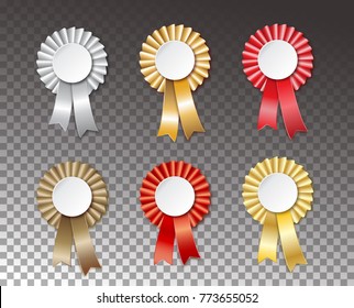 Beautiful Label, Ribbon Emblem Template. Award. Vector Badge set. Winner Medals isolated on transparent background.