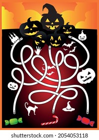 A beautiful labyrinth for children  Festive Halloween  A cute scary maze  Logic game for children  Vector