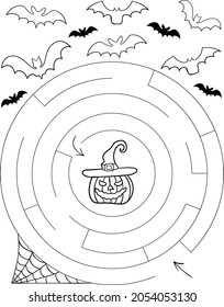 A beautiful labyrinth for children  Festive Halloween  A cute scary maze  Logic game for children  Vector