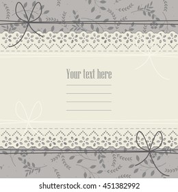 Beautiful lace frame with stylish floral background can be used for wedding invitation, greeting card , baby shower and more creative designs.