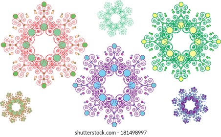 Beautiful lace like designs/Bohemian Snowflakes/Beautiful snowflake lace design. Each on a separate layer so you can stack, spin, re-size, and create a new design!