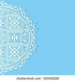 Beautiful lace ornament for Cards or Invitation, Mandala round elements, tribal ethnic arabic indian motif. Abstract floral geometric pattern. Vector illustration