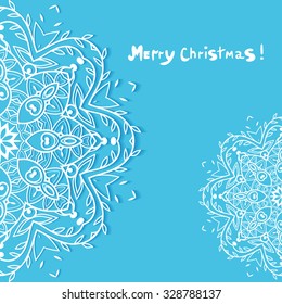 Beautiful lace ornament for merry Christmas card, Mandala round pattern elements, tribal ethnic Arabic Indian motif. Abstract vector background