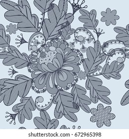 Beautiful lace pattern with filigree design in blue color. Vector ideal for fabric