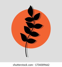 Beautiful laconic logo with a single leaf of a plant and sun. Fern or forest flowers on a circle background. Geometry, silhouette and nature. Stylish item. EPS 10
