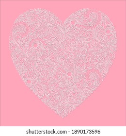 Beautiful, lacy heart, for decoration of festive backgrounds, cards, flyers for Valentine's Day.