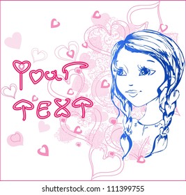 The beautiful lady with the background of hearts