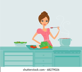 Beautiful lady cooking