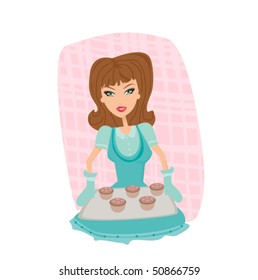 Beautiful lady cooking cakes