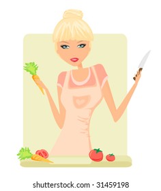 Beautiful lady cooking in kitchen