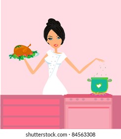 Beautiful lady cooking lunch