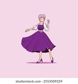 A Beautiful Lady is Dancing Cartoon Vector Illustration Icon Concept Isolated Premium Vector. Flat Cartoon Style 