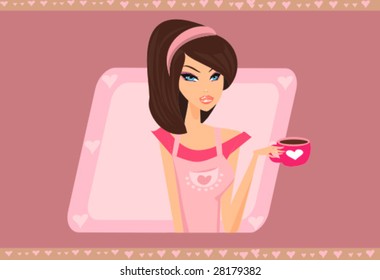 beautiful lady is drinking coffee