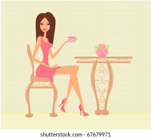 Beautiful lady drinking coffee