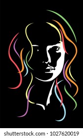 Beautiful Lady face, decorative hair, on a dark background, for decorating your ideas.