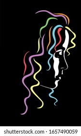 Beautiful Lady face, decorative hair, on a dark background, for decorating your ideas.