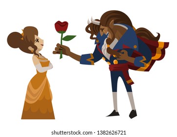 beautiful lady and gentleman beast with a rose