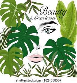    The beautiful lady with green leaf