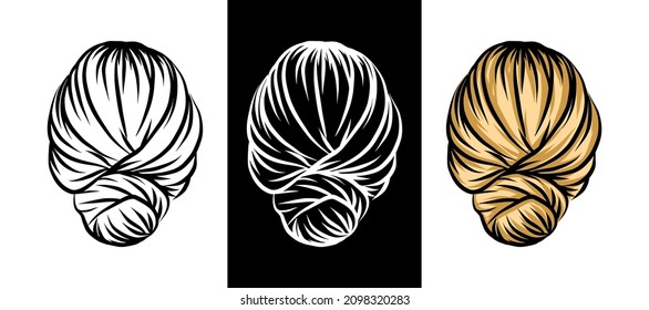 Beautiful lady hairstyle bun icon set isolated doodle drawing outline sketch graphic vector logo design beauty salon hair flat line art sign braided hairdo simple flat black 