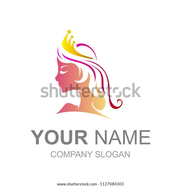 Beautiful Lady Logo Queen Crown Face Stock Image Download Now