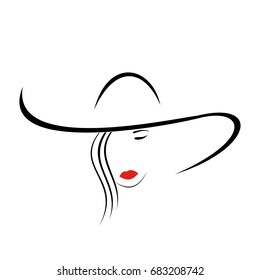 A beautiful lady with long hair. Contour image. Fashion salon logo. Vector illustration.