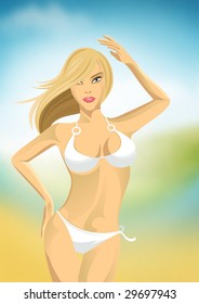 A beautiful lady on a beach.