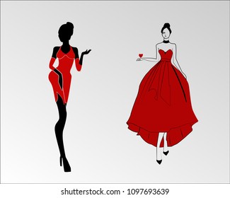 Beautiful lady in red vector 