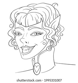 Hermosa chica de la línea de vampiros. Adecuado para tatuajes, boceto, papel pintado, libro de colores. Vector.
