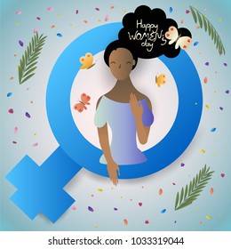 beautiful lady in women symbol,cute cartoon character,vector illustration for greeting card,invitation, celebration or poster,international women's day