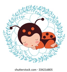 A beautiful ladybug baby card. Vector illustration