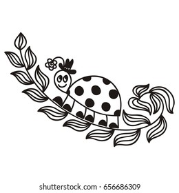 Beautiful ladybug and branch. Vector illustration.