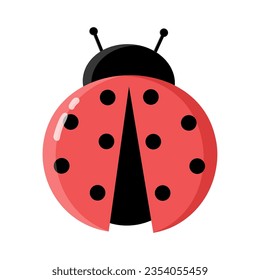 Beautiful Ladybug Flat Vector illustration. Insect isolated on white. Cartoon style dotted Lady bird. Pretty red Beetle with black Dots. Design element for poster, kid's decoration, Banner, Sticker.