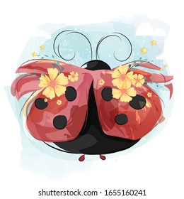 A beautiful ladybug and beautiful wings flying in the clear sky