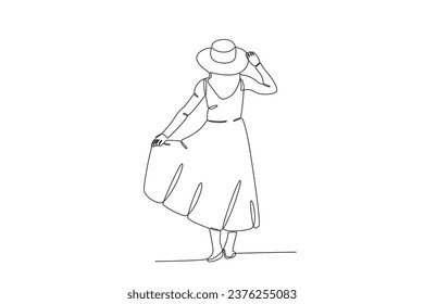 A beautiful lady's staycation. Staycation one-line drawing
