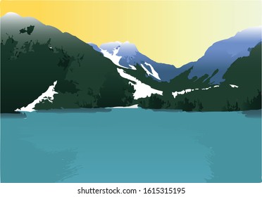 Beautiful Lago di Braies in Italian Dolomiti. Vector. 