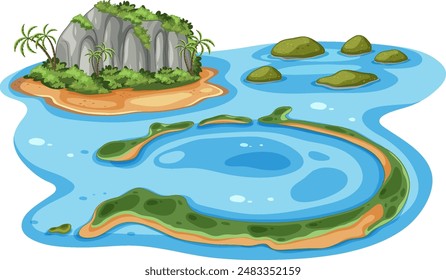Beautiful lagoon with lush islands and rocks