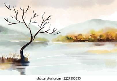 beautiful lake and mountain landscape background