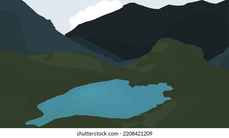 Beautiful Lake and Mountain Vector Illustration 