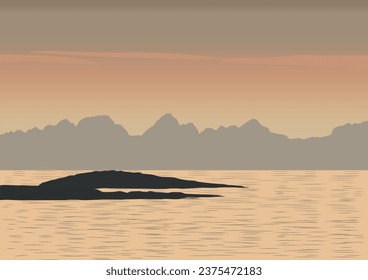 Beautiful lake at sunset. Vector illustration in flat style.
