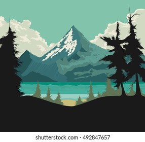 Beautiful lake vector nature landscape background