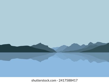 beautiful lakes and mountains. Vector illustration in flat style.