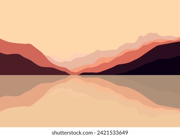 beautiful lakes and mountains. Vector illustration in flat style.