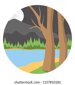
A beautiful lakeside view with trees 
