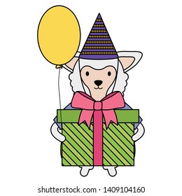 beautiful lamb with gift box and balloon helium in birthday party