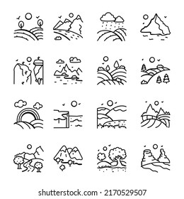 Beautiful Land Views Doodle Icons

