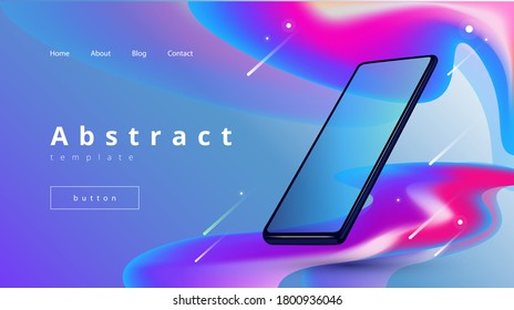 
beautiful landing page template with neon fluid waves and mobile phone