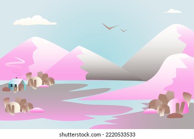 Beautiful landscape, abstract minimalistic illustration. Cartoon vector illustration. Design for web design development.