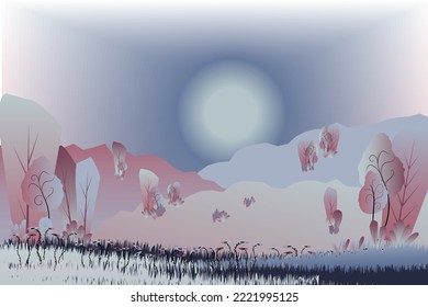 Beautiful landscape, abstract minimalistic illustration. Cartoon vector illustration. Design for web design development.